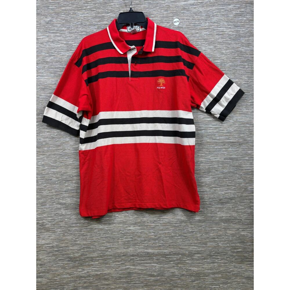 Aureus Polo Shirt Mens 2XL Red Stripe PGA West Cotton Golf Knit USA Casual